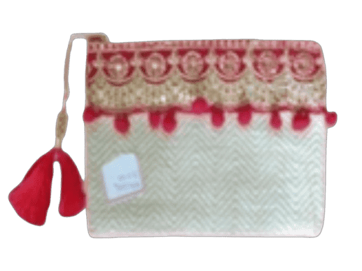 White Canvas Golden Jori with lace  Pouch Bags