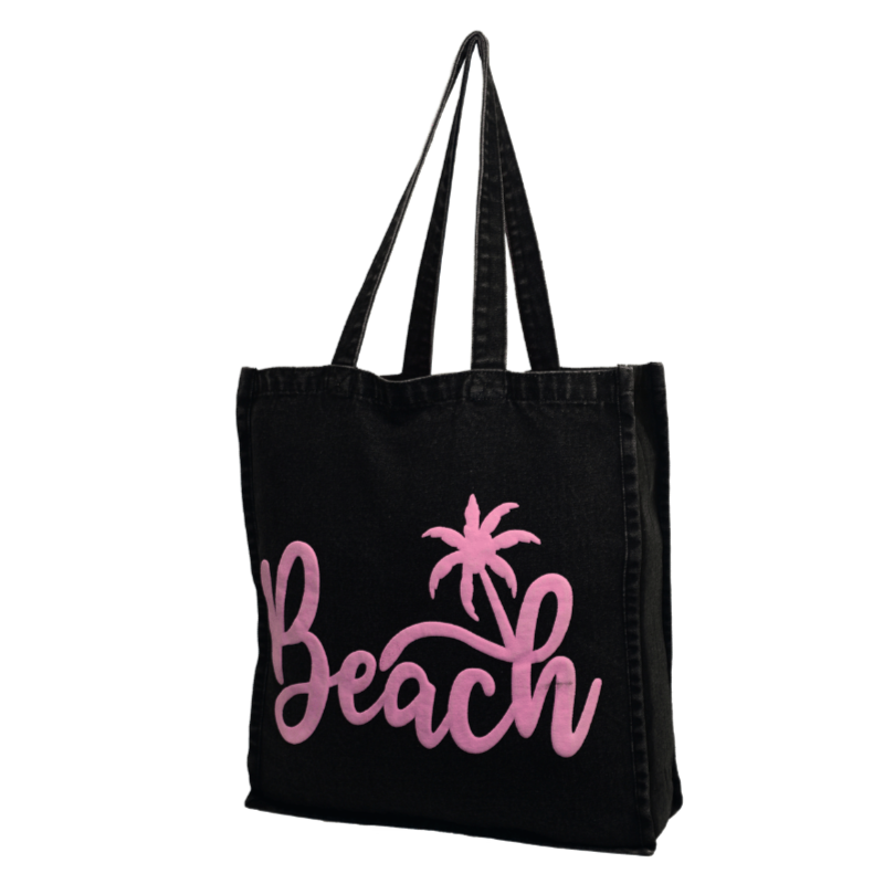 Pink Palm Denim Jeans Beach bag