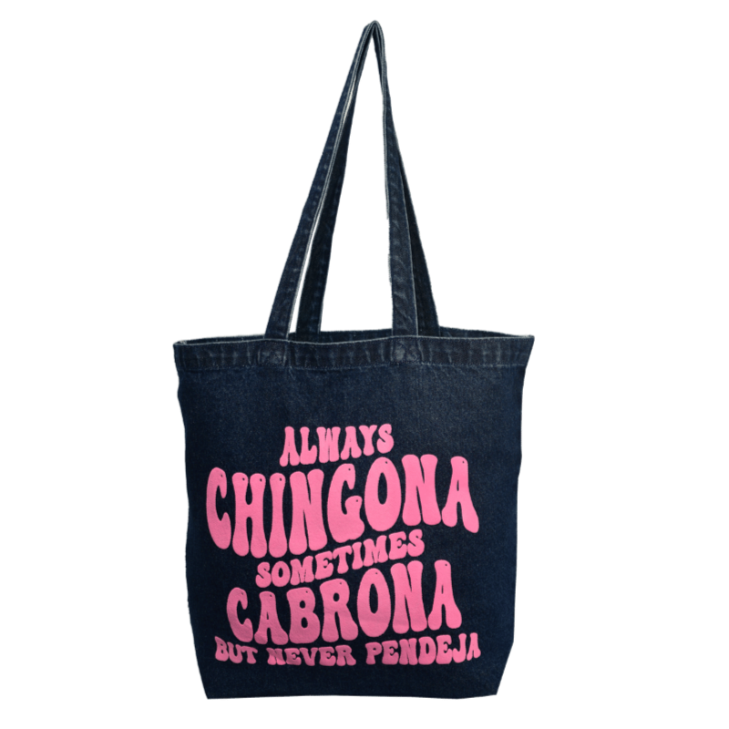 Chingona Graphic Print Denim Tote Bag