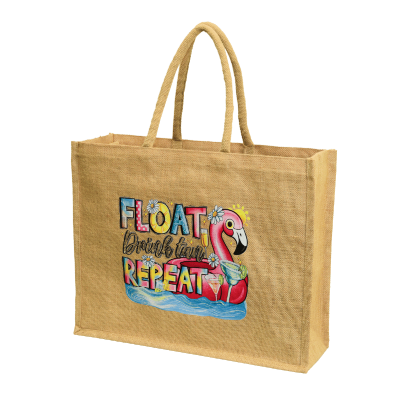 Flamingo Print Jute Tote Bag