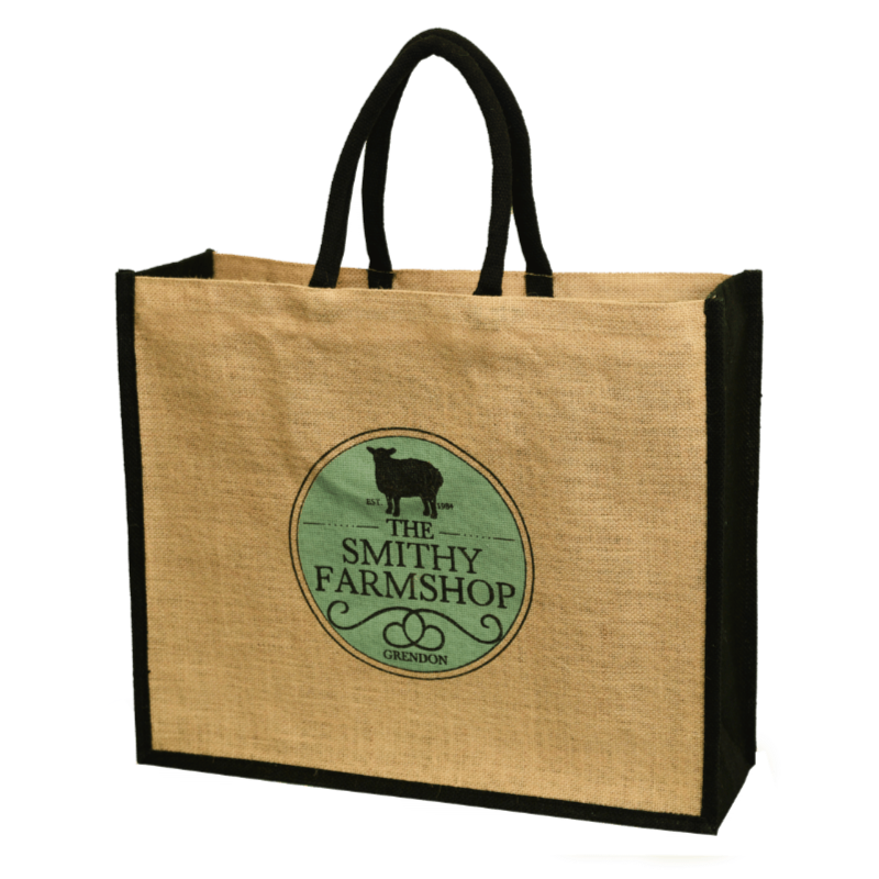 Black Trim Jute Tote Bag