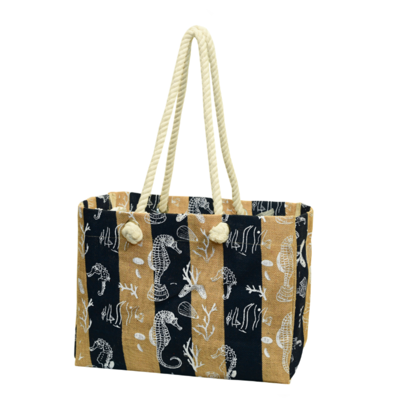 Seahorse Print Jute Tote Bag