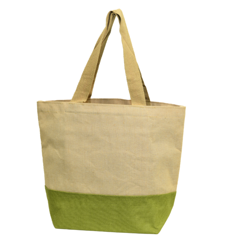 Natural Jute Tote Bag with Green Base