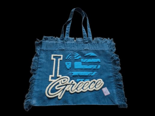 Washed Canvas Blue Fringe Greece Tote bag