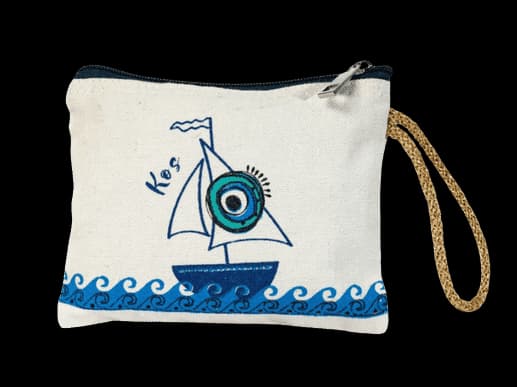 Handmade Canvas Pouch   with Evil Eye Boat