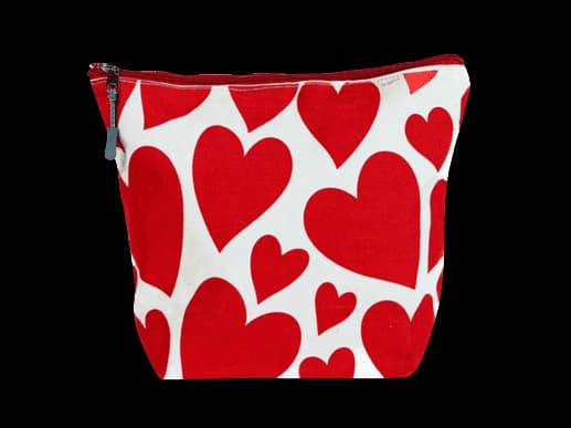 Red Heart Canvas  Makeup Zipper Pouch Bag