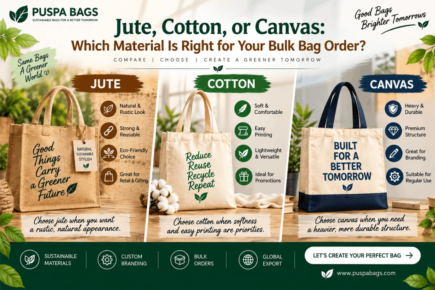 differences between jute, cotton and canvas
