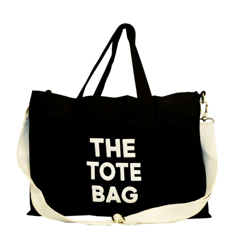 Black Cotton Canvas Tote Bag with Adjustable Shoulder Strap