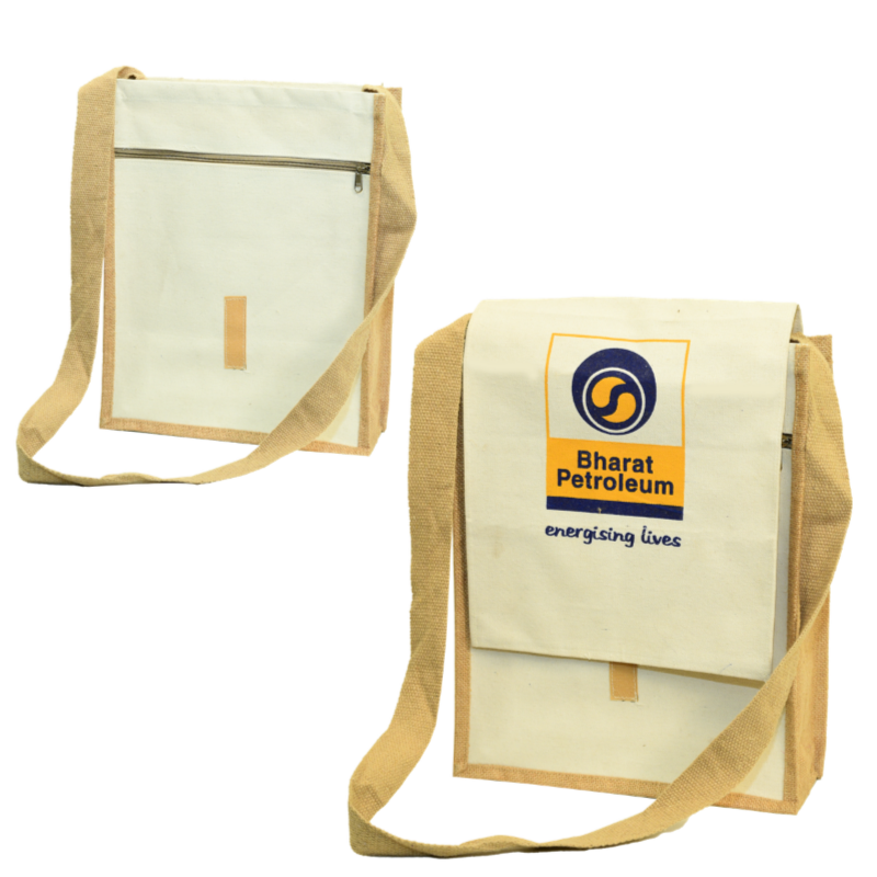 Jute & Cotton Canvas Crossbody Bag